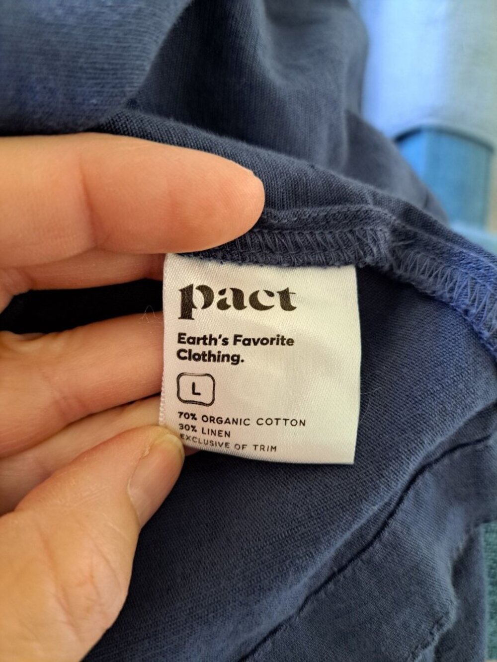 Pact Canopy Picnic Blue Midi Dress Tie Waist Button Front Size L Organic Cotton - Picture 8 of 13